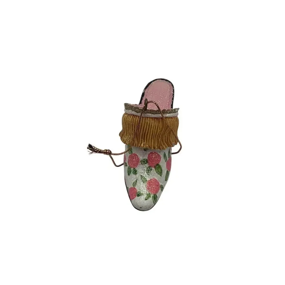 Shoe Christmas Ornament Pink Floral Gold Accents‎
